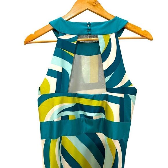 Ann Taylor Silk Aqua Pattern Halter Dress Size 8 - Picture 4 of 13